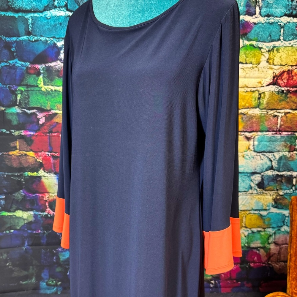 Dressbarn Orange and Black Bell Sleeve Dress